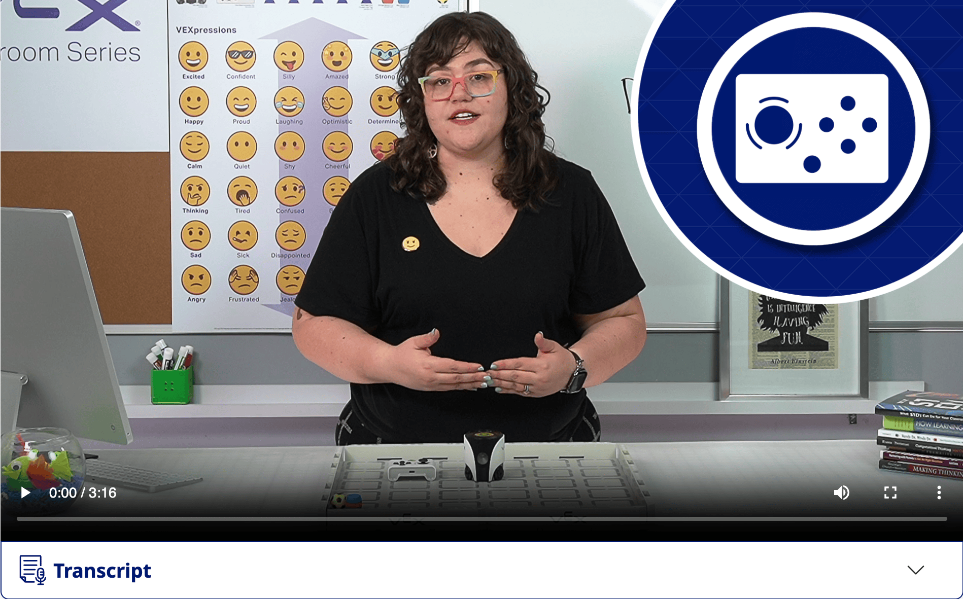 Diagramma che illustra come pilotare il robot di codifica VEX AIM utilizzando un controller a un solo stick.