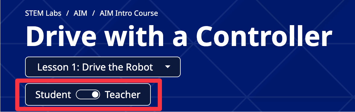 Botão de comutação para versão de aluno e professor