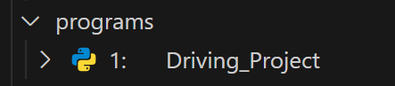 A close up of the programs sections showing a Python icon that reads 1: Driving project.