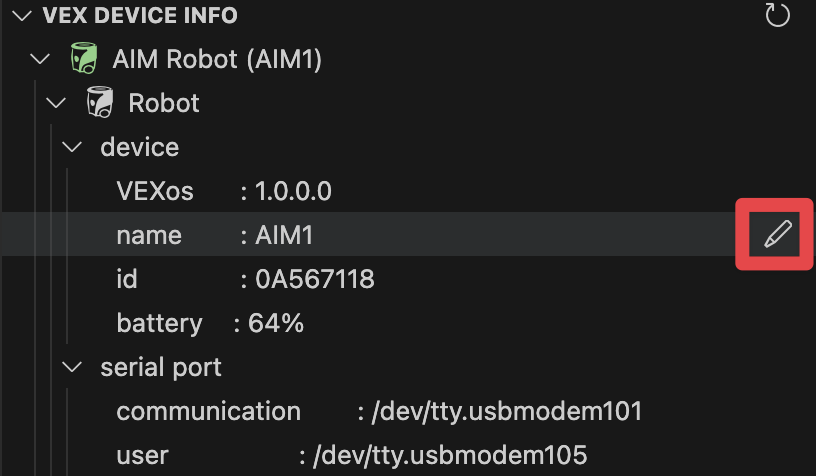 The same image as the one previous, with the pencil icon to the far right of the name line highlighted.