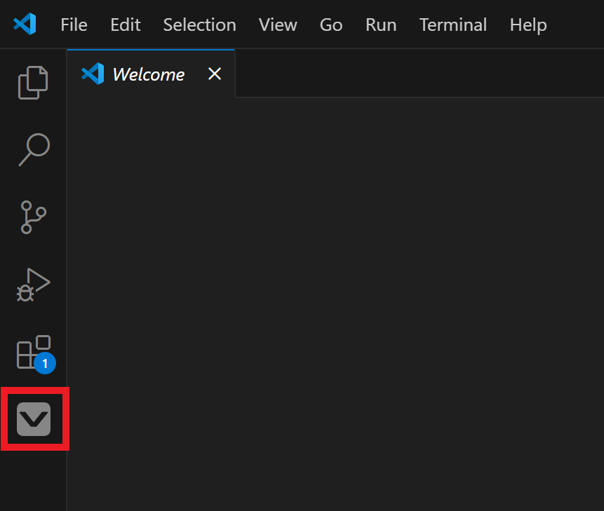 The Visual Studio Code interface with the Welcome tab open. The VEX Extension icon in the sidebar is highlighted in red.
