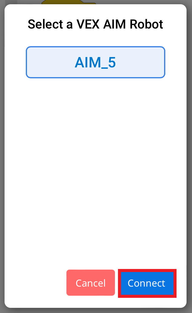 与上图相同的对话框，现在“连接”按钮以蓝色突出显示，表示已选择 AIM_5 并准备连接。