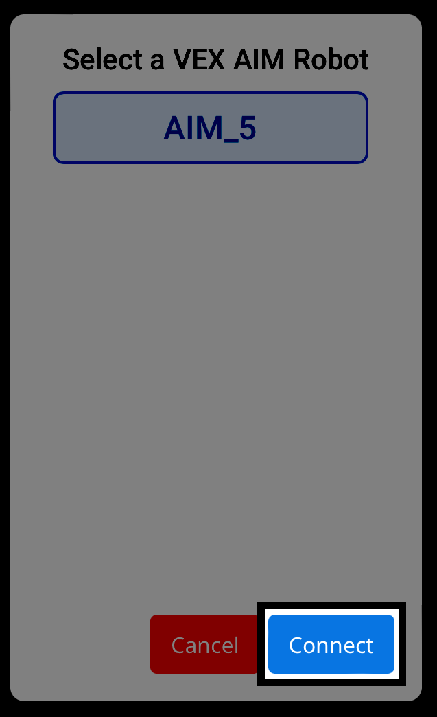 The same dialog now showing AIM_5 selected, with the Connect button highlighted in blue at the bottom.