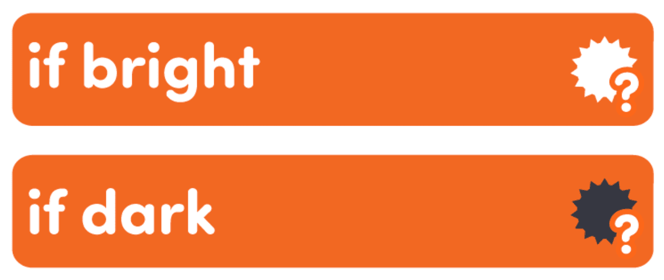 2 coder cards that are orange colored from top to bottom reading if bright, if dark.