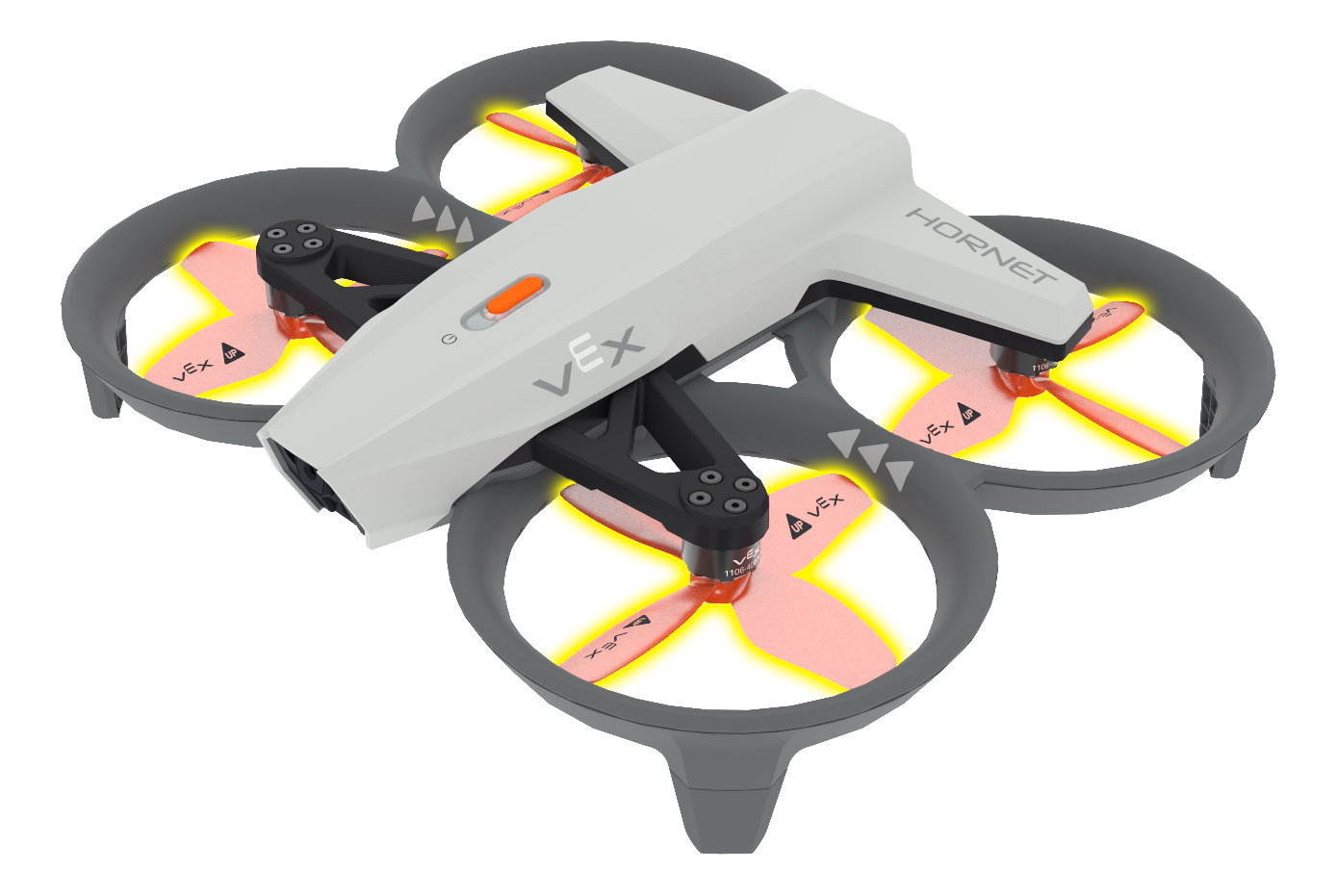 Angled view of the Hornet from above with its 4 propellers highlighted.