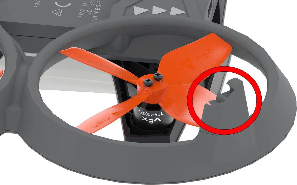 Angled view of a damaged Hornet landing foot. A red circle highlights the damaged area.