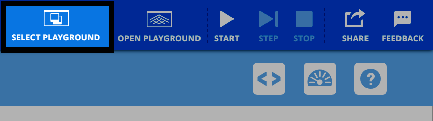 VEXcode VR interface showing the 'Select Playground' button highlighted on the top toolbar.