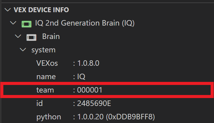 Team option is highlighted inside the System folder and it has now been changed to 000001.