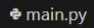 Python File Selector icon is shown on the VS Code toolbar. In this example it reads main.py.