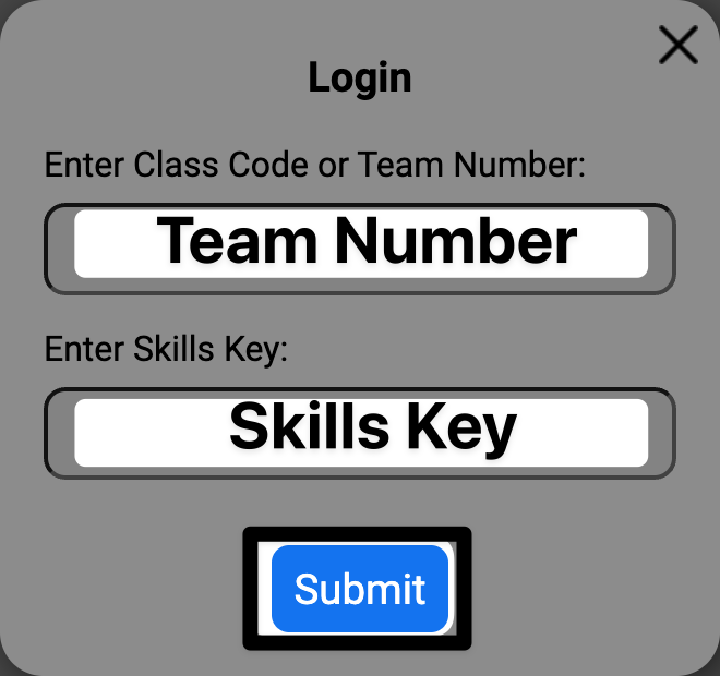 Login Window with the Submit button at the bottom of the window called out with a black box.