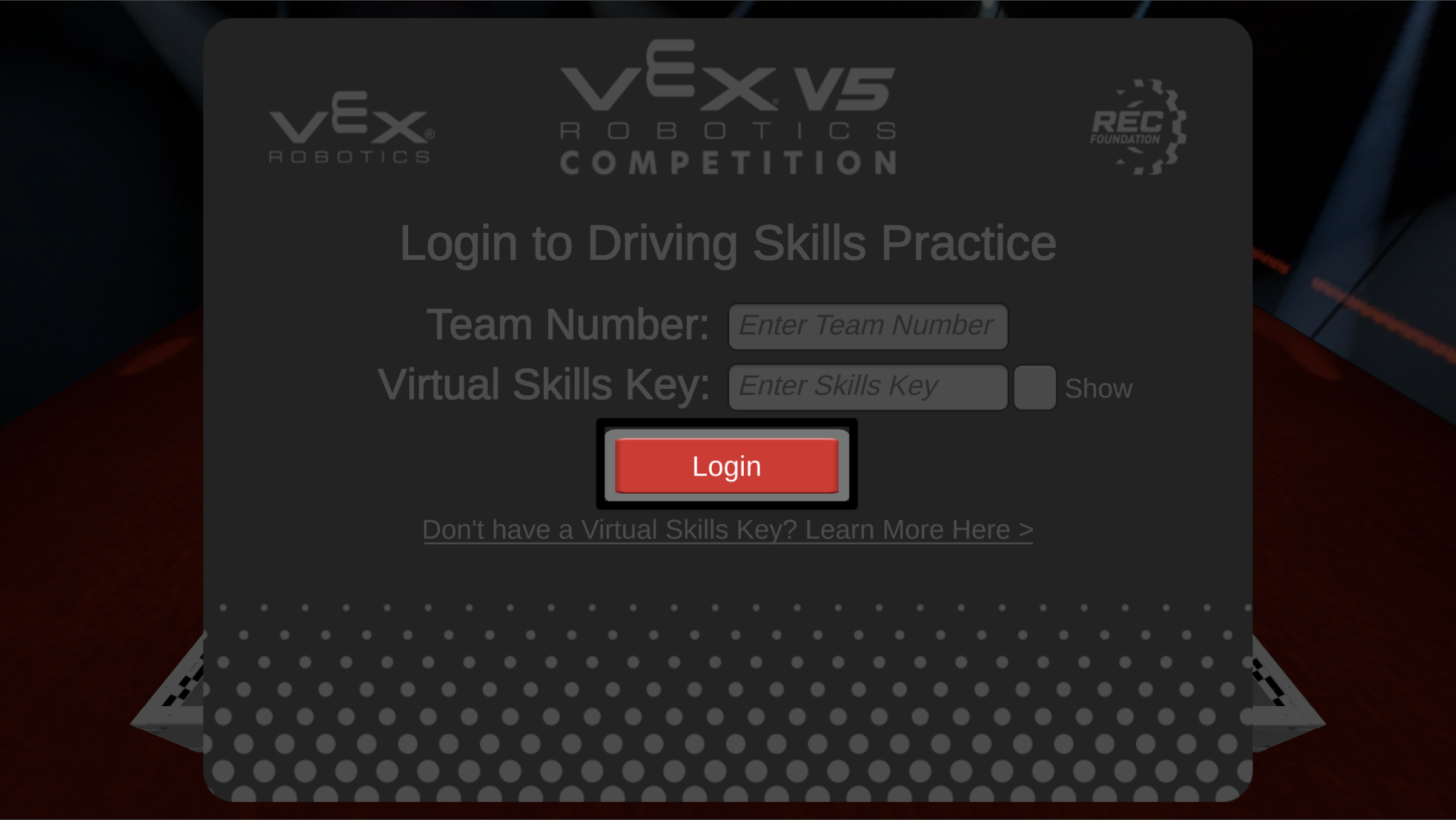 Login button called out in the Driving Skills practice login window.