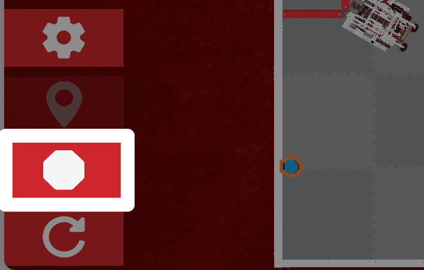 The same image as the one previous, showing the Stop button, white octagon icon, in place of the Play button.