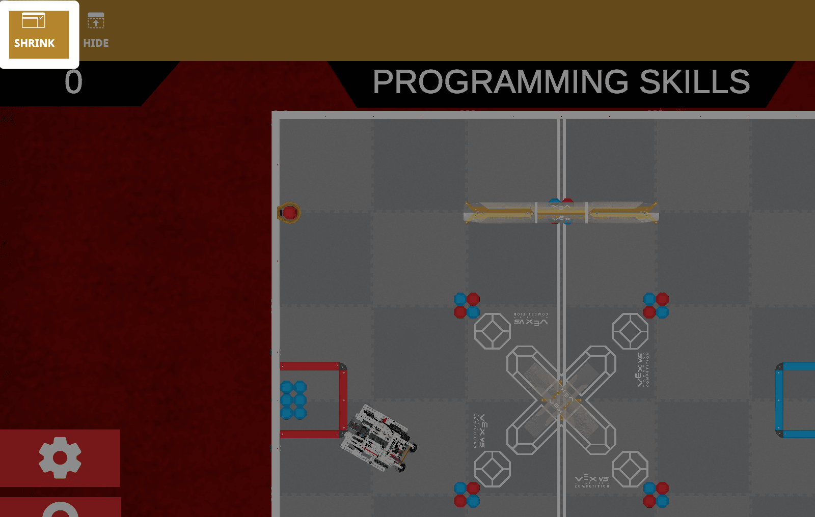 A screenshot of the expanded Playground Window, now showing just the upper right corner area, with the Shrink button highlighted in the place of the Expand button, to the left of the Hide button.