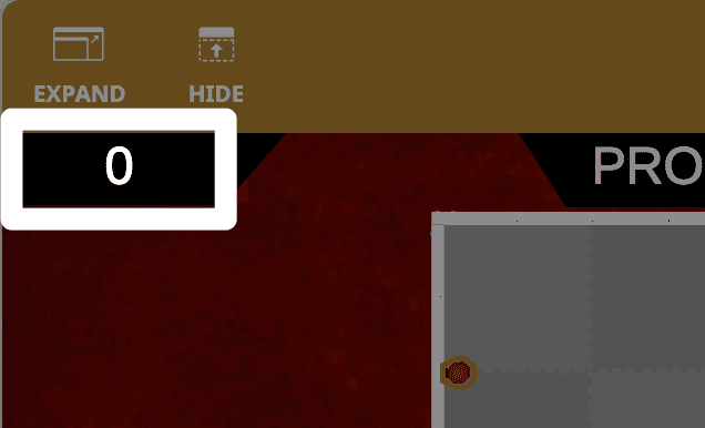 A close-up screenshot of the upper left corner of the Playground window, with the score highlighted, beneath the buttons to Expand and Hide the window.