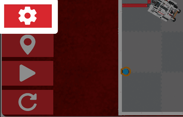 A close-up screenshot of the buttons in the lower left corner of the Playground Window, with the Settings button, a white gear icon, on the top of the set of buttons highlighted.