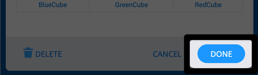 Devices window in vexcode showing the AI Vision sensor with a highlight on a button that reads Done.