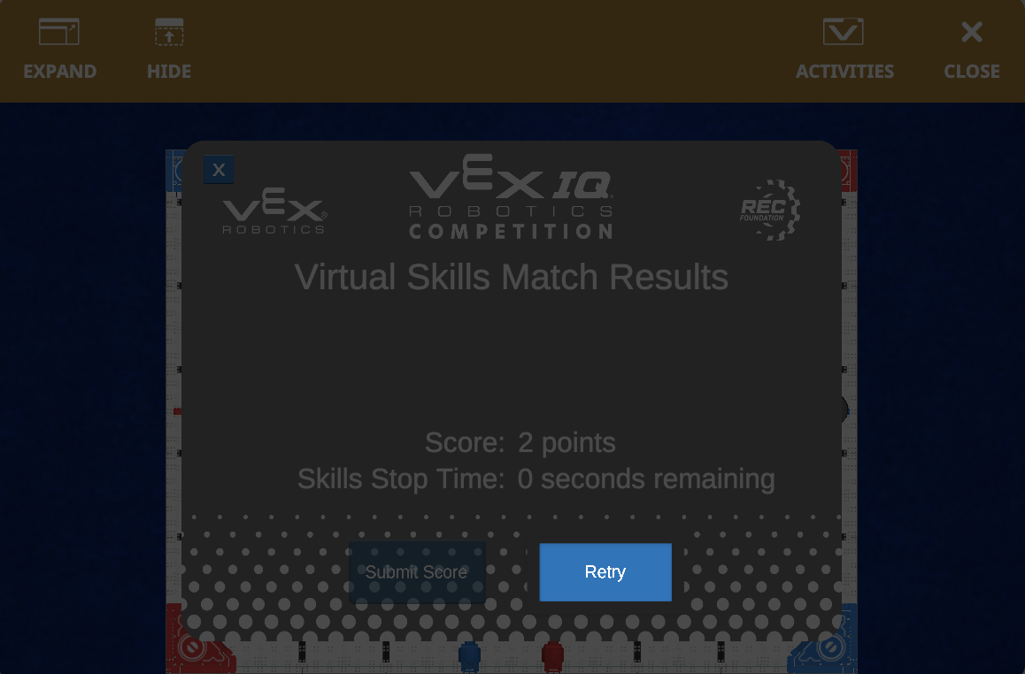 Match results window with the retry button in the bottom left highlighted.