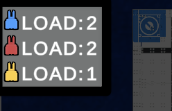 Image of the pin count in the upper left of the field reading blue load 2, red load 2, yellow load 1.