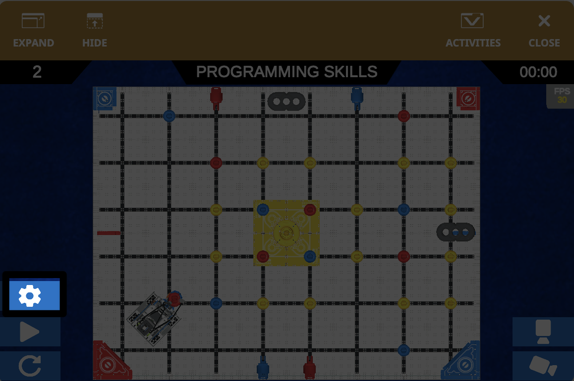 The Playground window with the settings button highlighted in the lower left. It is the top button of three.