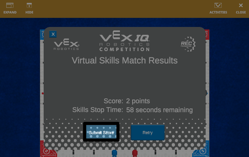 The same image as the one previous, with the Submit Score button, to the left of the Retry button highlighted.