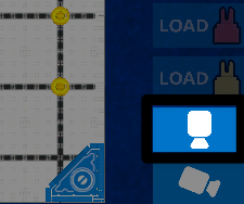 A close-up screenshot of the buttons in the lower right corner of the Playground Window with the top camera button, showing a white camera icon pointing downward, highlighted above the chase camera button.