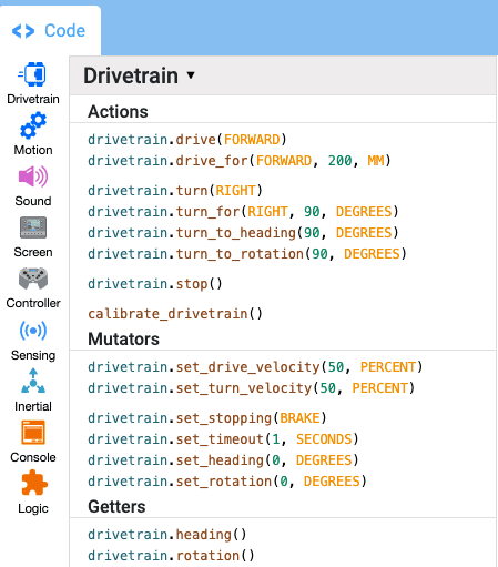 Python VEXcode Toolbox is open to show the new icons and the new in-Toolbox code colorization.