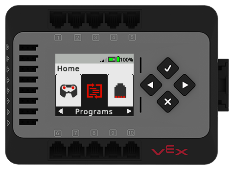 Brain screen is shown in the Home menu with the Programs option selected. Programs is the second option in the Home menu.