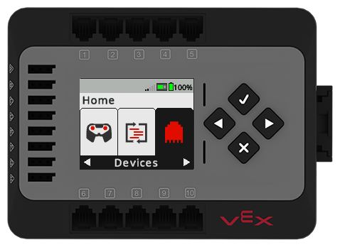 Brain screen is shown in the Home menu with the Devices option selected. Devices is the third option in the Home menu.