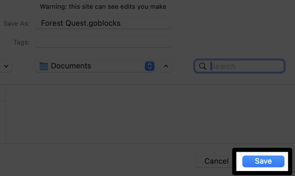 Save dialog box open with a name typed and the the Save button highlighted.