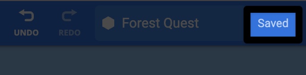 The word saved is highlighted to the right of the project name window.