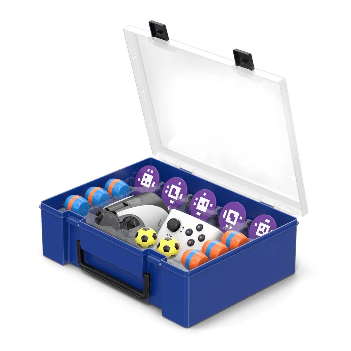 An AIM Kit box with the lid open showing all of the component parts nestled in the molded plastic organizer.