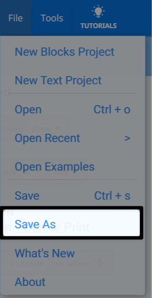 File menu with the Save as option highlighted.