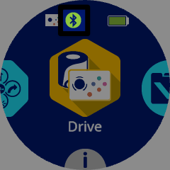 The AIM Robot's screen with a green solid Bluetooth icon in the upper left corner, indicating the connected bluetooth status.