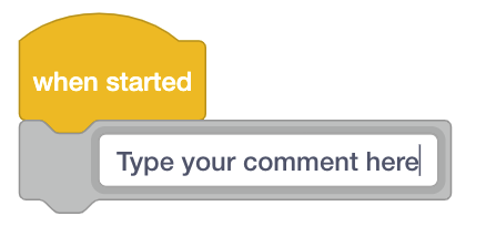 VEXcode EXP blocks project with a Comment block that has a highlighted text field and reads Type your comment here.