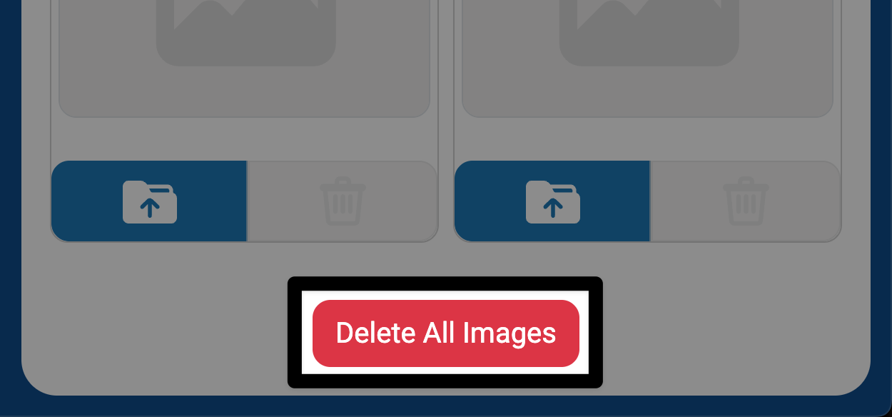 Bottom of the images tab in VEXcode with the delete all images button highlighted.