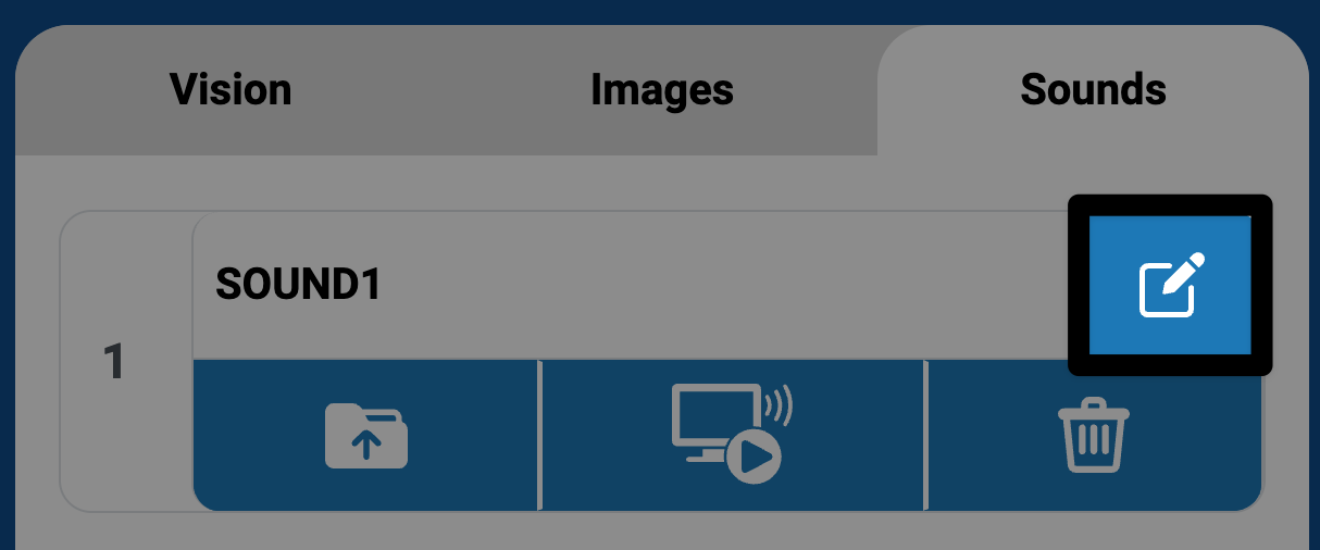 Pencil icon to the right of the uploaded sound and above the trash icon highlighted.