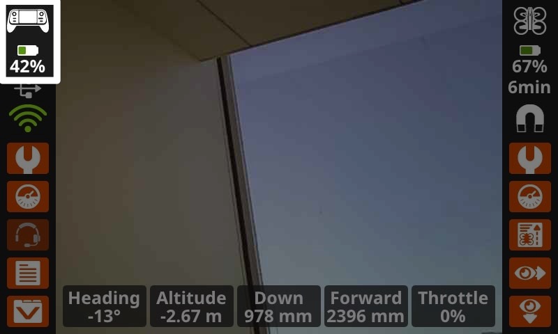 The same image as the one previous, now with the controller battery status information in the upper left corner highlighted, reading 42 percent and showing a partially filled battery icon.