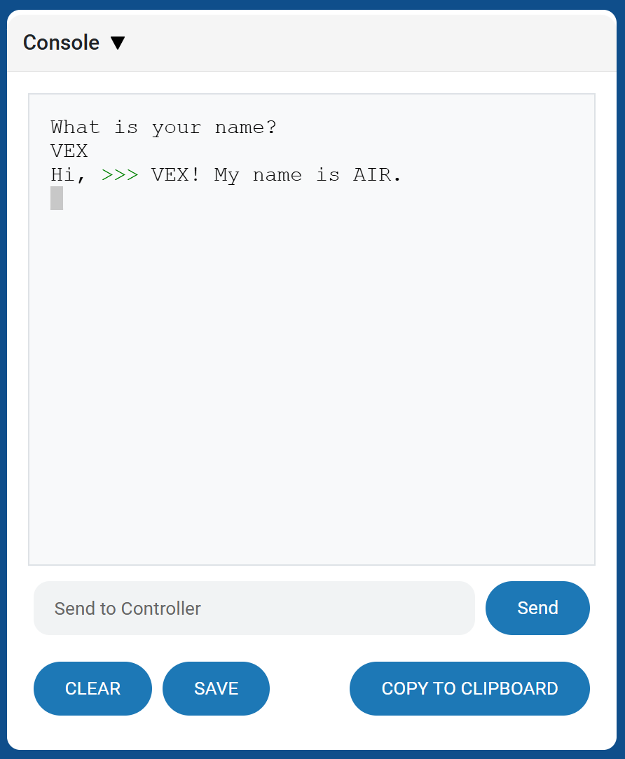 The Console window shows a conversation log.
