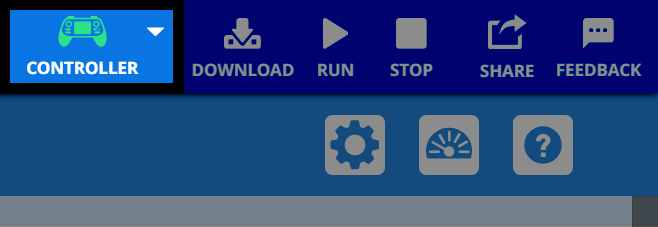 The toolbar at the top of the interface is shown again, with the Controller button highlighted in green to indicate a successful connection.
