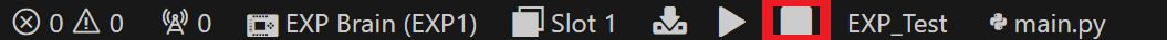 Stop icon is highlighted on the VS Code toolbar. This can be clicked to stop running the downloaded project on a connected VEX Brain.