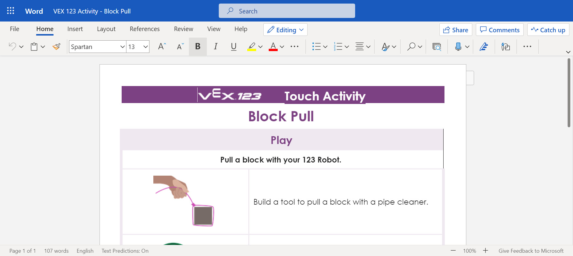 Знімок екрана 123 Activity, завантаженого як файл .docx і відкритого в Microsoft Word, демонструє, що після завантаження документ його можна редагувати.