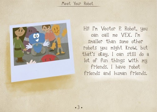 A terceira página do livro PDF Meet Your Robot com uma ilustração do Robot 123, bem como a introdução do robot.