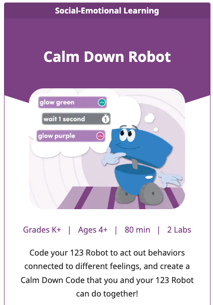 Calm Down 로봇 유닛을 위한 123 STEM 연구실 유닛 타일입니다.