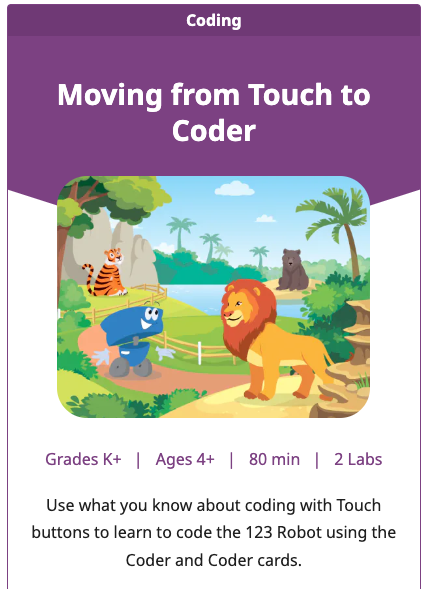 123 STEM Lab Unit-tegel voor de Moving from Touch to Coder Unit.