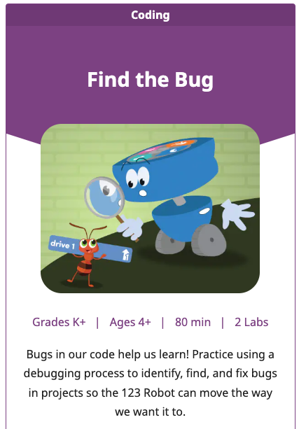 123 STEM Lab Unit -ruutu Find the Bug -yksikölle.