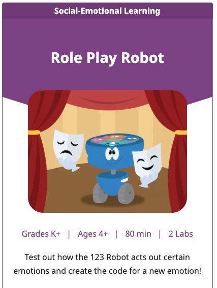 Azulejo de la unidad de laboratorio STEM 123 para la unidad de robot de juego de roles.