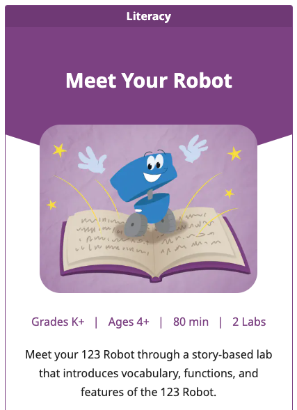 123 STEM Lab Unit tile for the Meet Your Robot Unit.