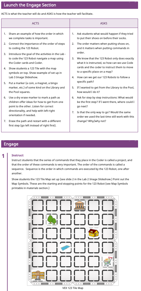 ภาพหน้าจอของส่วน Engage ของ STEM Lab เพื่อแสดงรูปแบบทั่วไปของส่วน Engage