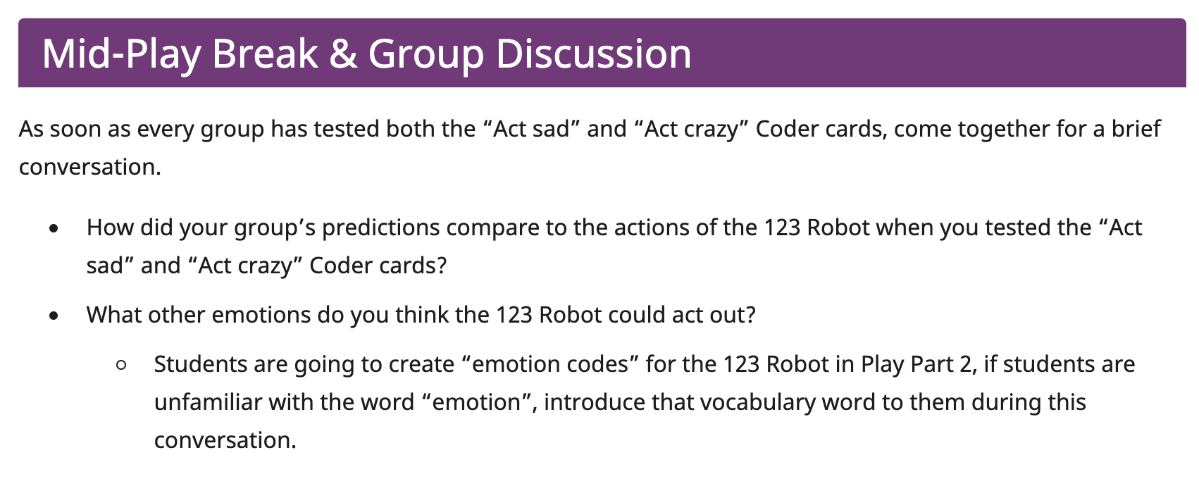 첫 번째와 두 번째 플레이 부분 사이의 일반적인 형식을 설명하기 위해 예시 플레이 섹션의 중간 플레이 브레이크를 스크린샷으로 보여줍니다.