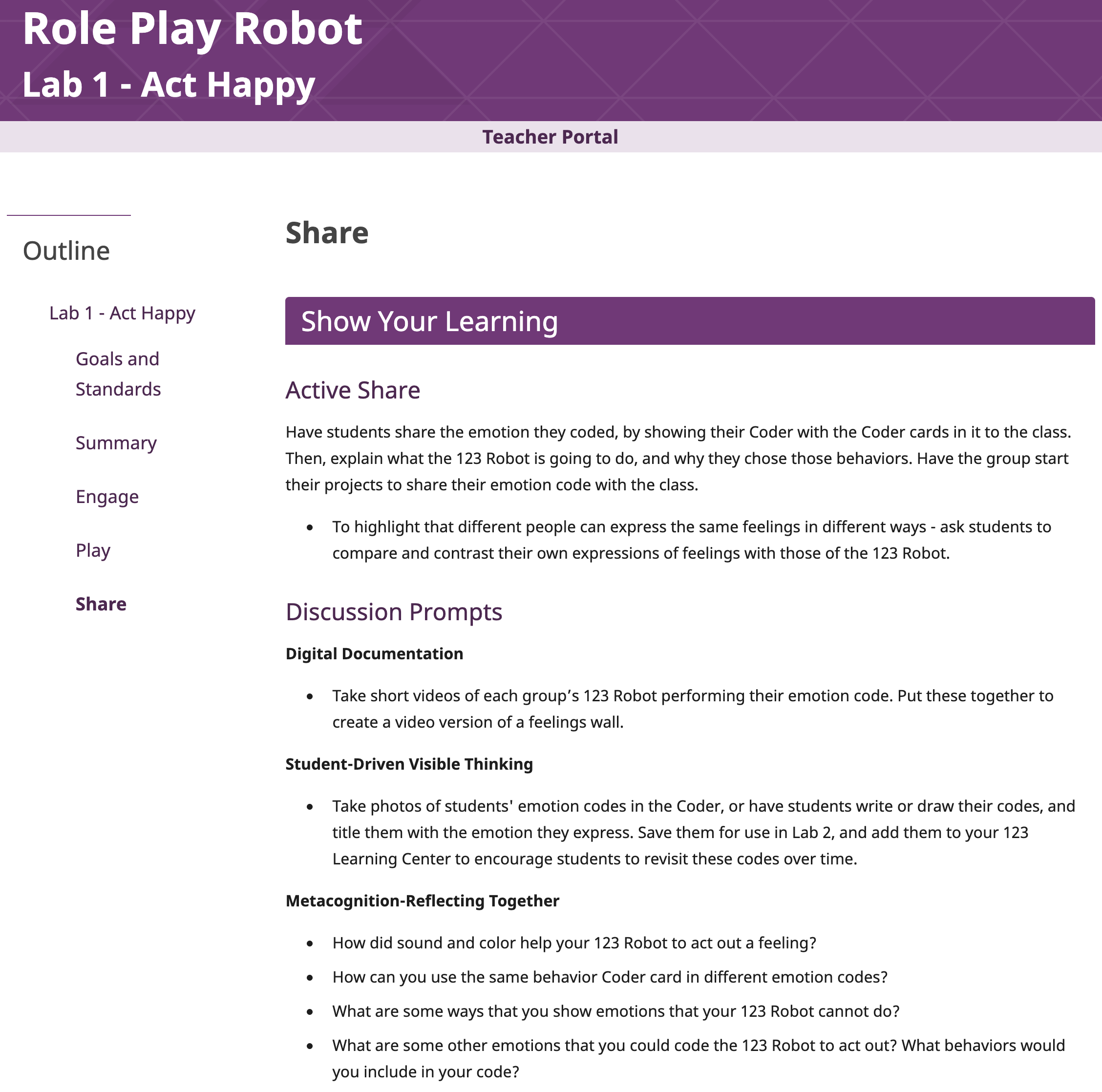 Бөлісу бөлімінің әдеттегі пішімін көрсету үшін STEM зертханасының Бөлісу бөлімінің скриншоты.